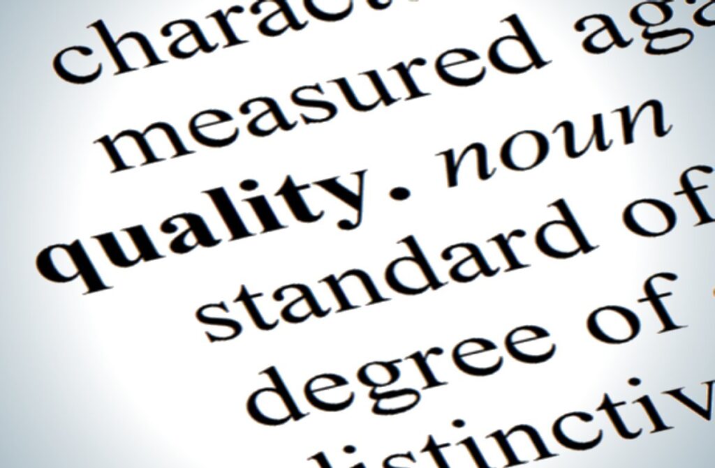 Image of text from a dictionary showing the definition of the word "quality"