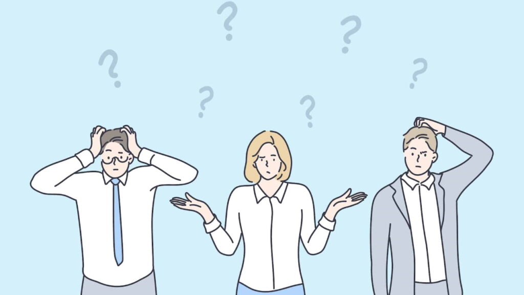 A cartoon image of three people who seem to be wondering about something