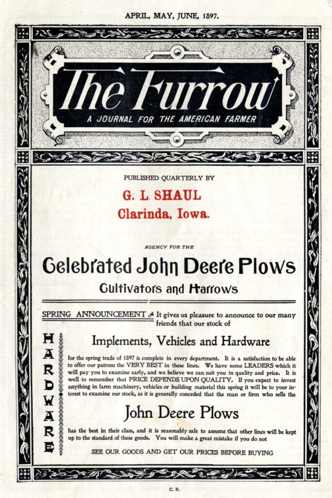 An image of the front page of The Furrow from the spring of 1897.