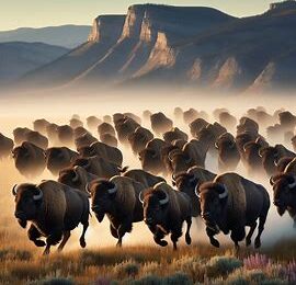 This AI generated image shows a herd of buffalo running across the prairie and is to illustrate the idea of how best practices for obtaining and growing topical authority is "doing the work".