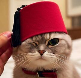 The AI generated image shows a cat, looking unhappy, having had a fez just placed on his head. It's to represent the concept of "recap" (yes it's a bad pun) for a blog post titled: Recap of the key points covered in the guide. The guide bing about the concept of topical authority, an increasingly important topic in the world of SEO.