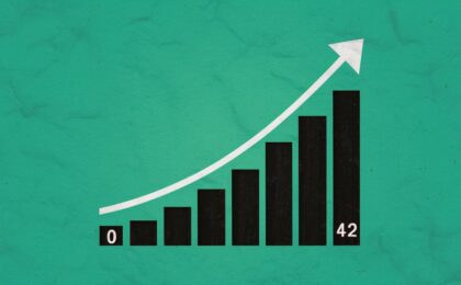 This AI generated image shows a bar graph, increasing in value over time, from 0 to 42. It was created to accompany a blog post titled "How do I find my Domain Authority?".