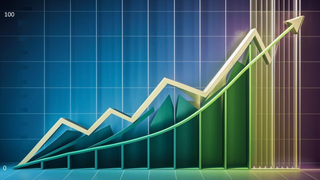 The AI generated image shows a graph where the Y axis goes from 0 to 100 and the X axis is over time. The graph trends up and to the right. The image was created for a blog posts titled "What Domain Authority is good?".